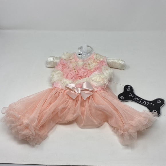 Pawpatu Dog Cat Pink Bow Flowers TUTU Ruffled Ballerina Birthday Dress Medium - Picture 4 of 6